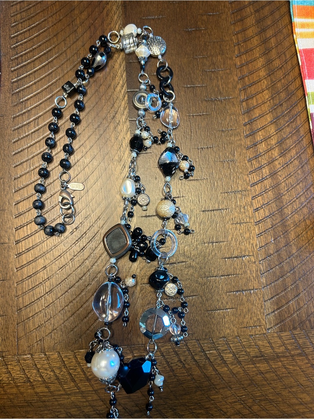 Treska Black and Silver Mixed-Bead Statement Necklace